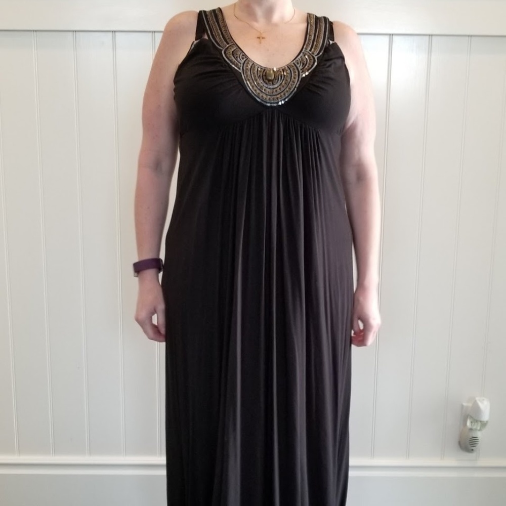 Floor Length Sleeveless Black Dress with Sequins